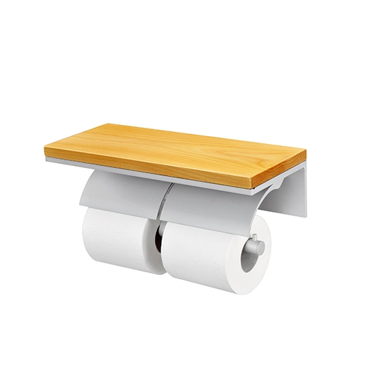 Double Toilet Tissue Holder W/Wooden Shelf  (Aluminum W/Anodizing)