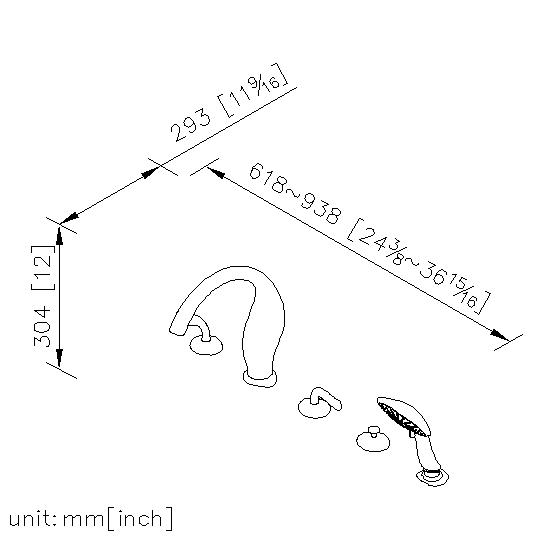 Two-Handle Bathtub Faucet W/Diverter & Hand Shower thumbnail 2
