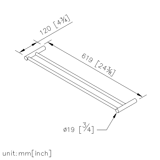 Double Towel Bar (600mm) (Stainless Steel) thumbnail 2