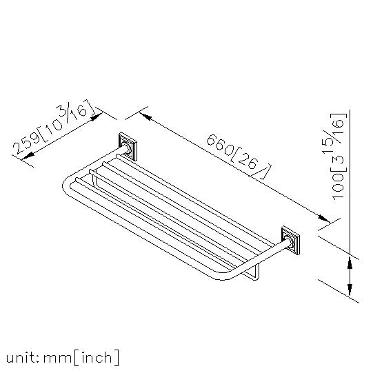 Bath Towel Rack W/Rail (600mm) thumbnail 2