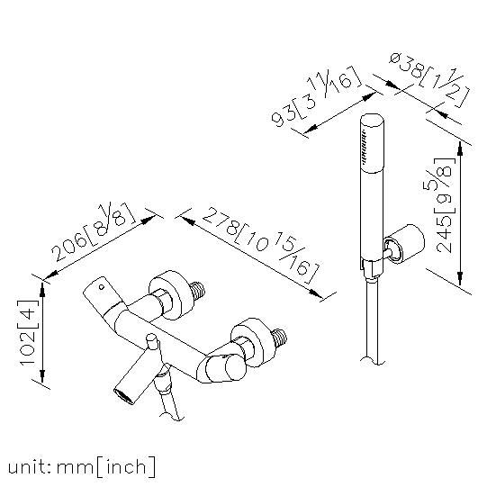 Bath/Shower Mixer W/Hand Shower & Hose & Wall Bracket thumbnail 2