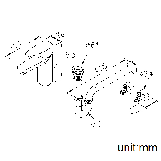 Basin Faucet W/Lift Rod & Pop-Up & Tail Tube & Angle Stops thumbnail 2