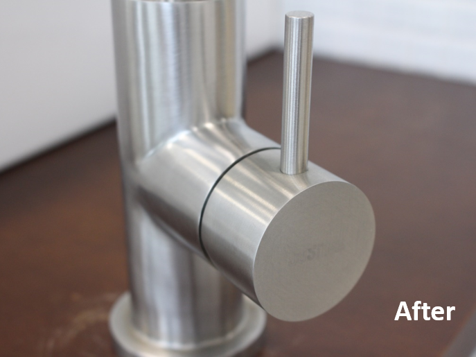 Stainless steel faucet cleaning comparison image two