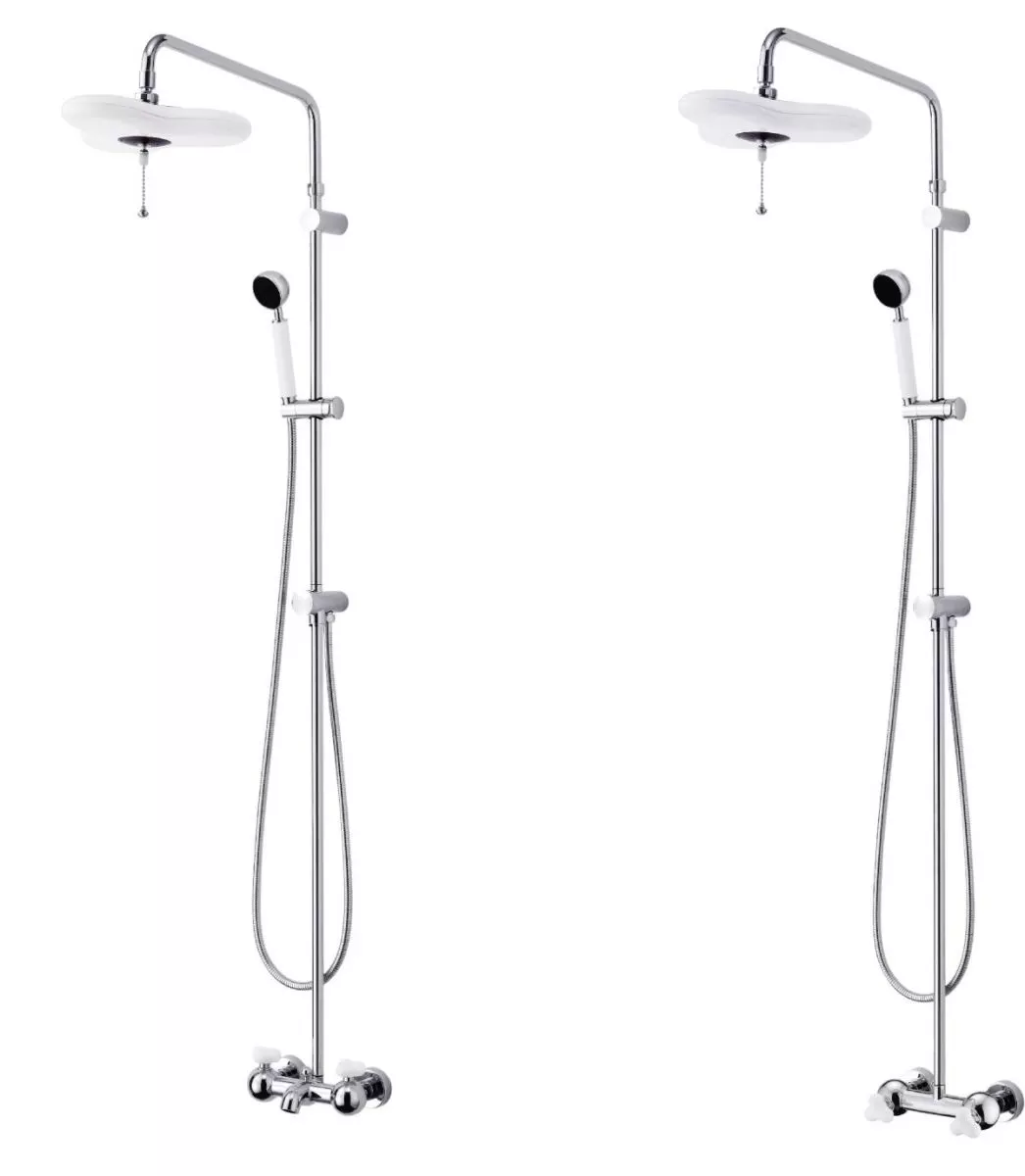 JUSTIME STORY Bath and Shower System with Dual Diverters, Hand Shower, Pull-Chain Rain Shower and Automatic Diverter Reset